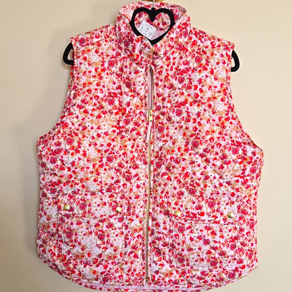 NWT J.Crew Flower Puffer Vest L